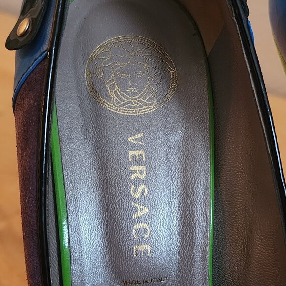 Versace Shoes Womens Size 40.5 Multicolor Suede Leather Platform High Heel Italy - Picture 10 of 14